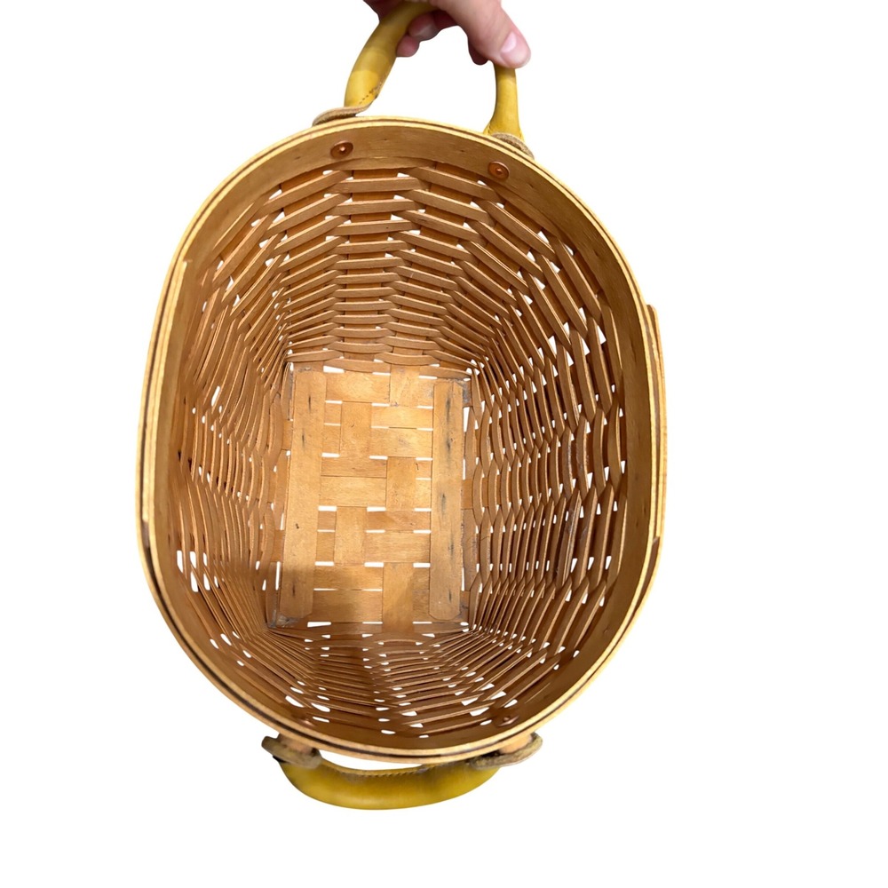Longaberger 2001 Handwoven Tall Oval Basket Yellow Leather Handles USA 10.5x11" - Picture 8 of 13